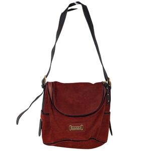 Maxx New York Signature Red Suede Black‎ Leather Trim Paisley Shoulder Bag